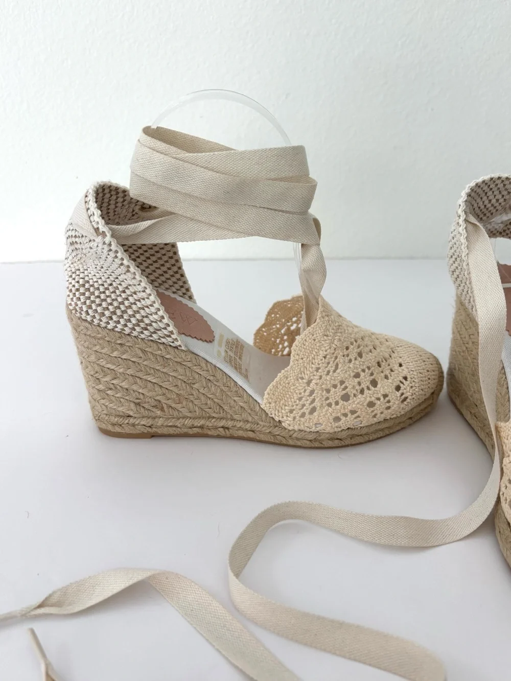 J.Crew Crochet Lace-Up Espadrille Wedges NWT Ivory Cottagecore Size 8